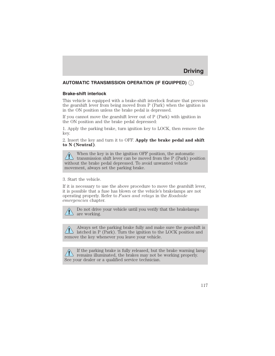 Driving | FORD 2003 Ranger v.2 User Manual | Page 117 / 248