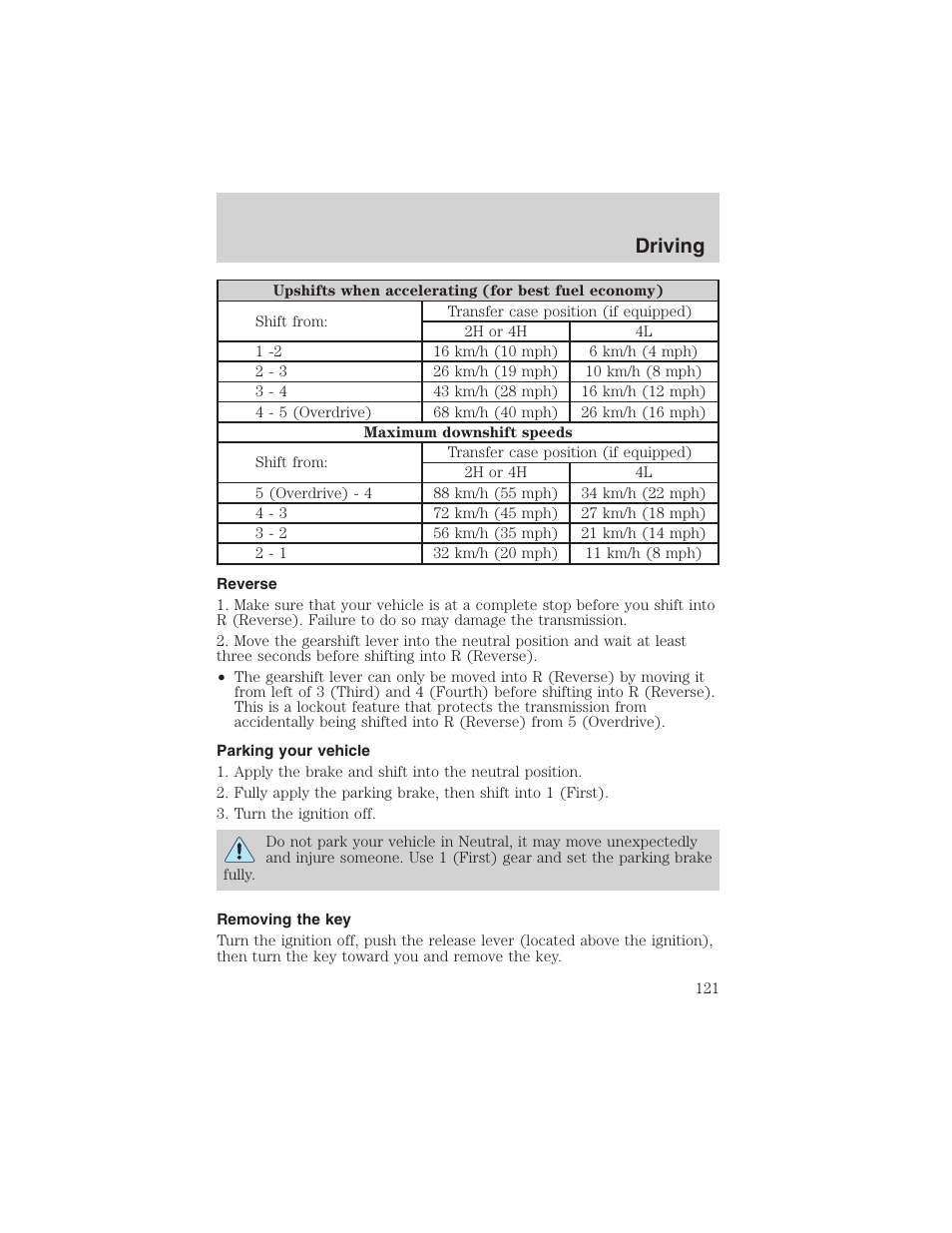 Driving | FORD 2003 Ranger v.2 User Manual | Page 121 / 248