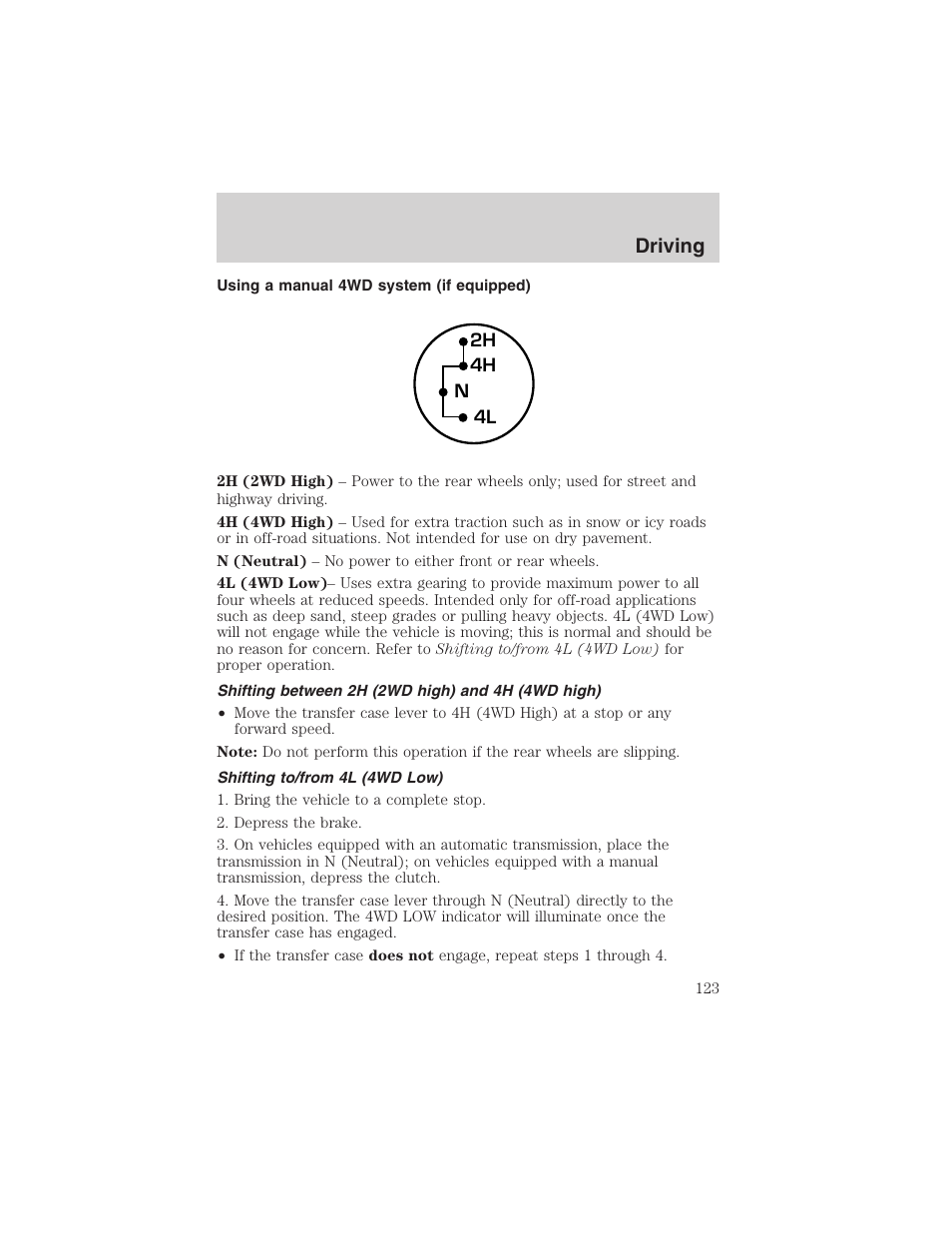 Driving | FORD 2003 Ranger v.2 User Manual | Page 123 / 248
