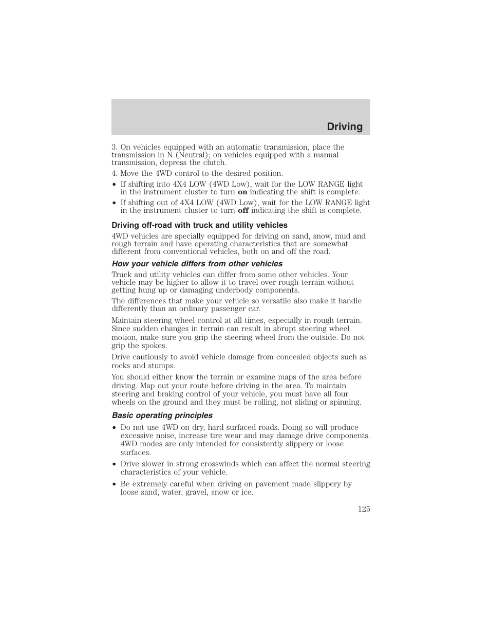 Driving | FORD 2003 Ranger v.2 User Manual | Page 125 / 248