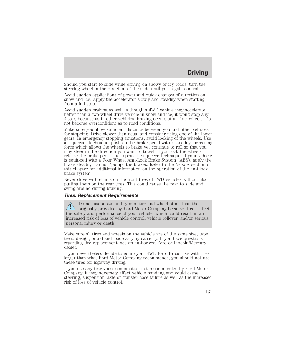 Driving | FORD 2003 Ranger v.2 User Manual | Page 131 / 248