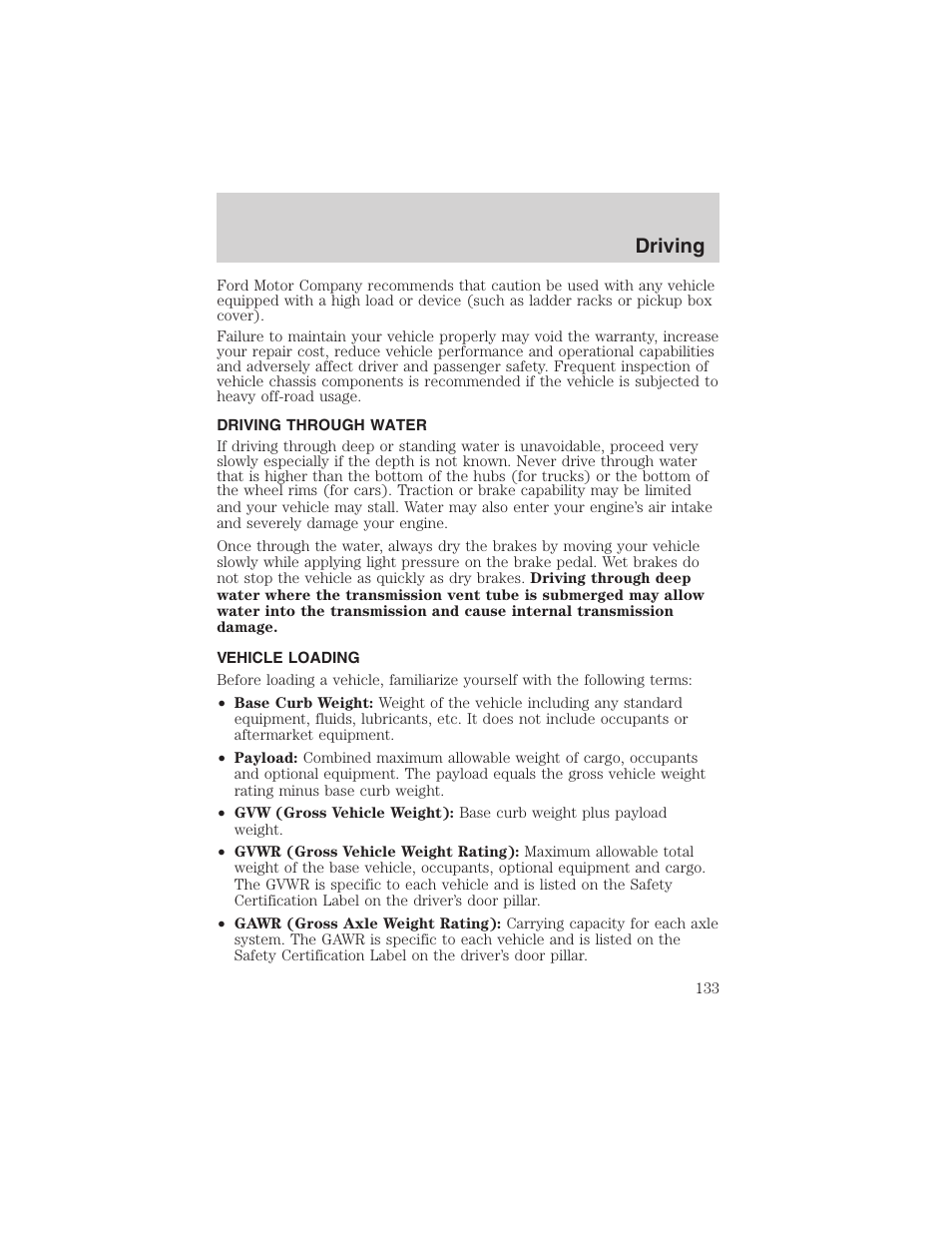 Driving | FORD 2003 Ranger v.2 User Manual | Page 133 / 248
