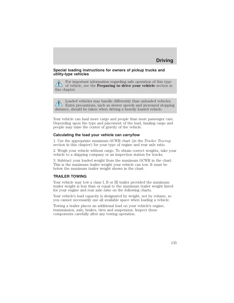 Driving | FORD 2003 Ranger v.2 User Manual | Page 135 / 248