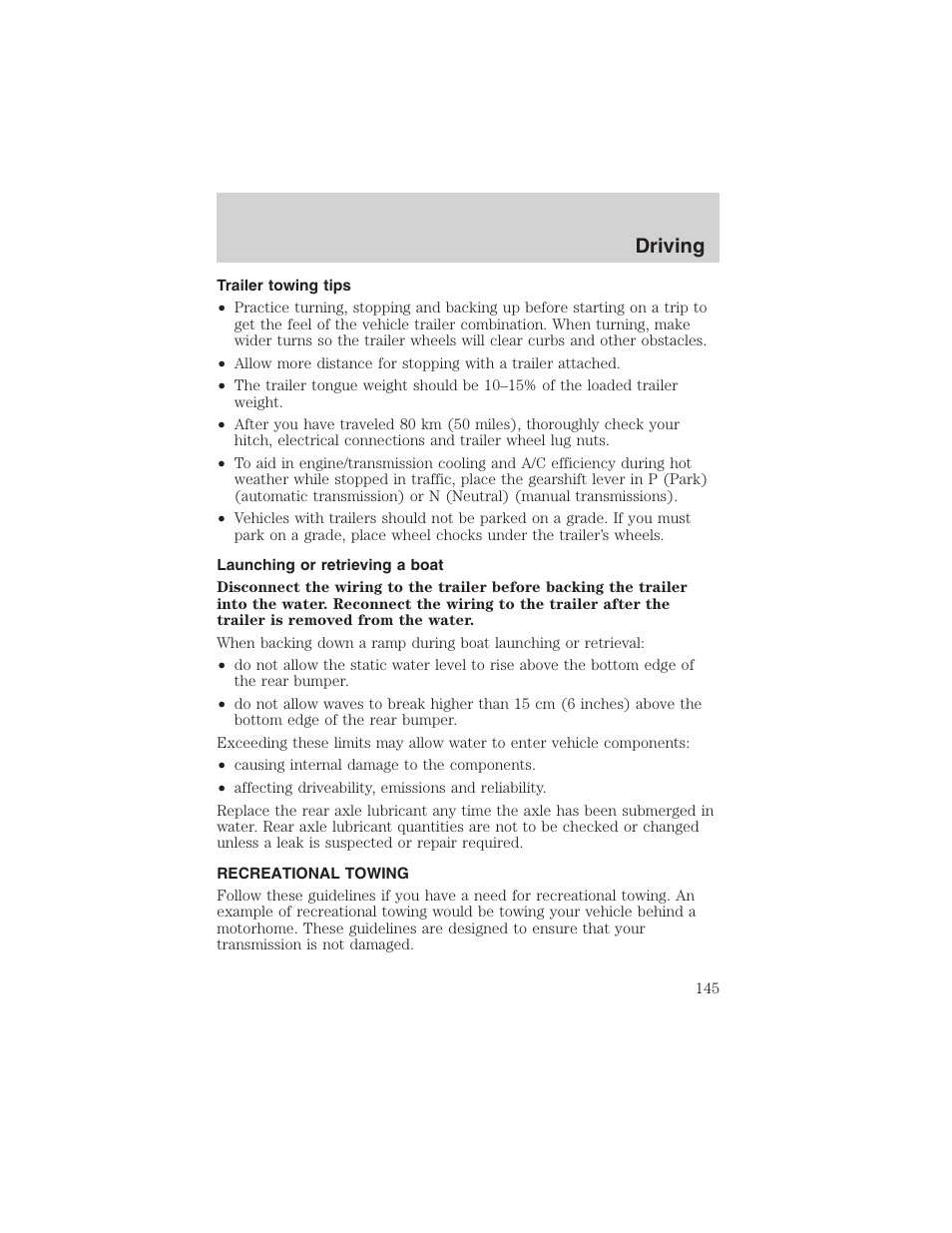 Driving | FORD 2003 Ranger v.2 User Manual | Page 145 / 248