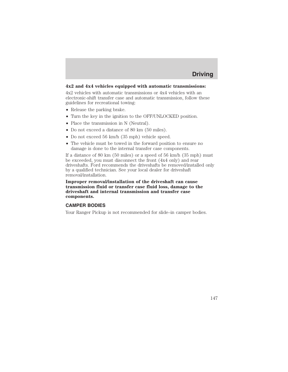 Driving | FORD 2003 Ranger v.2 User Manual | Page 147 / 248