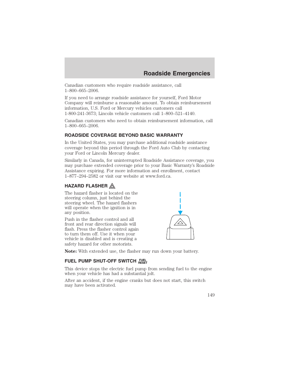 Roadside emergencies | FORD 2003 Ranger v.2 User Manual | Page 149 / 248