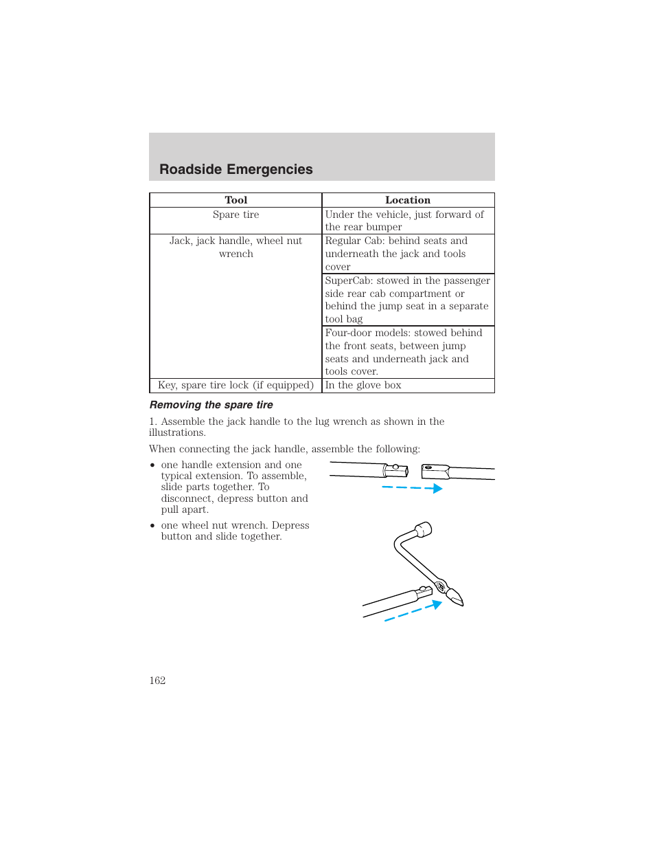 Roadside emergencies | FORD 2003 Ranger v.2 User Manual | Page 162 / 248
