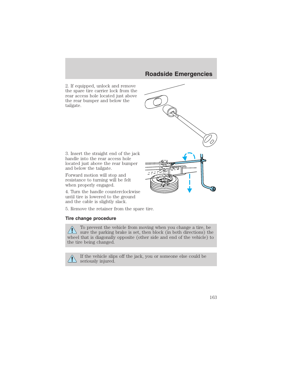 Roadside emergencies | FORD 2003 Ranger v.2 User Manual | Page 163 / 248