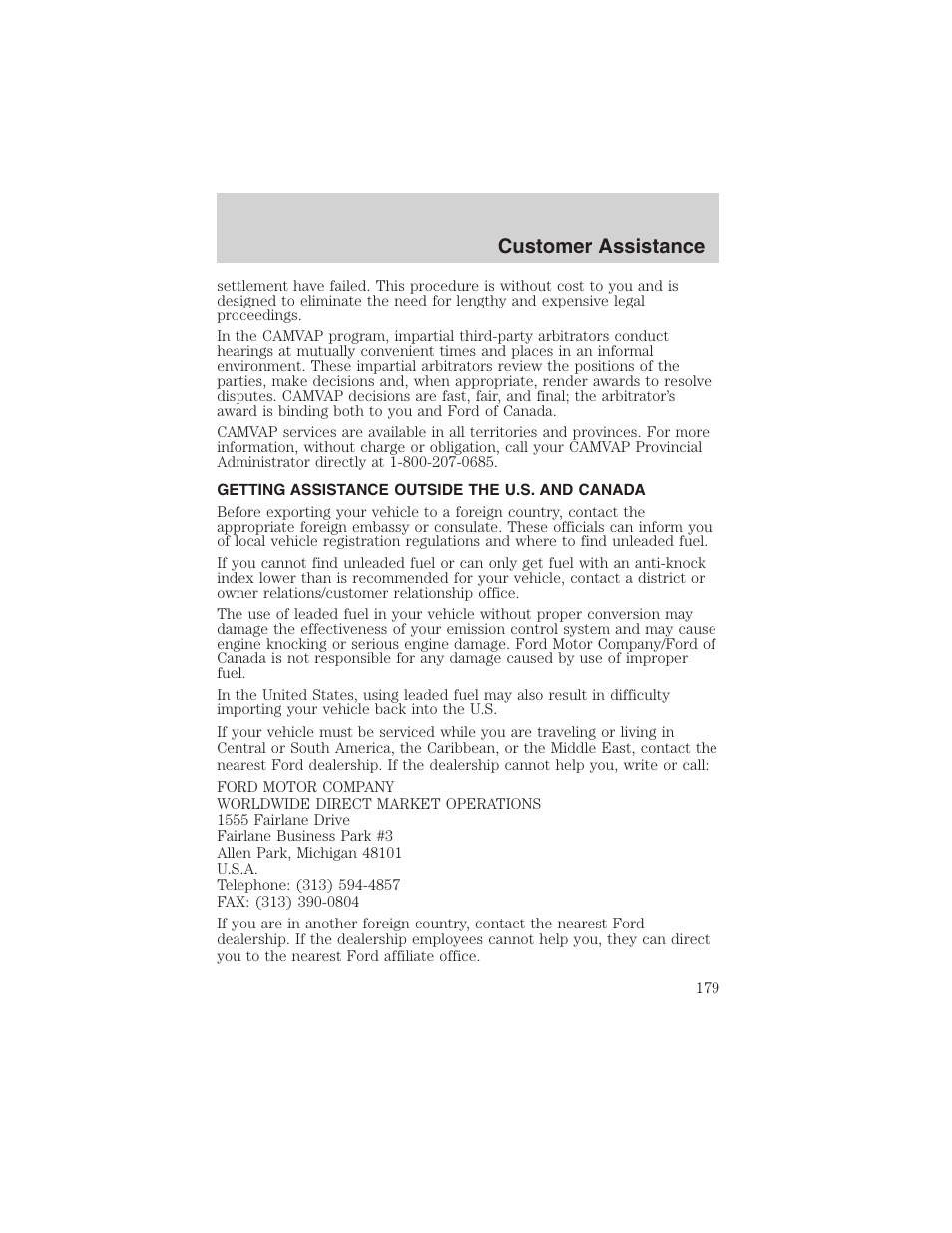 Customer assistance | FORD 2003 Ranger v.2 User Manual | Page 179 / 248