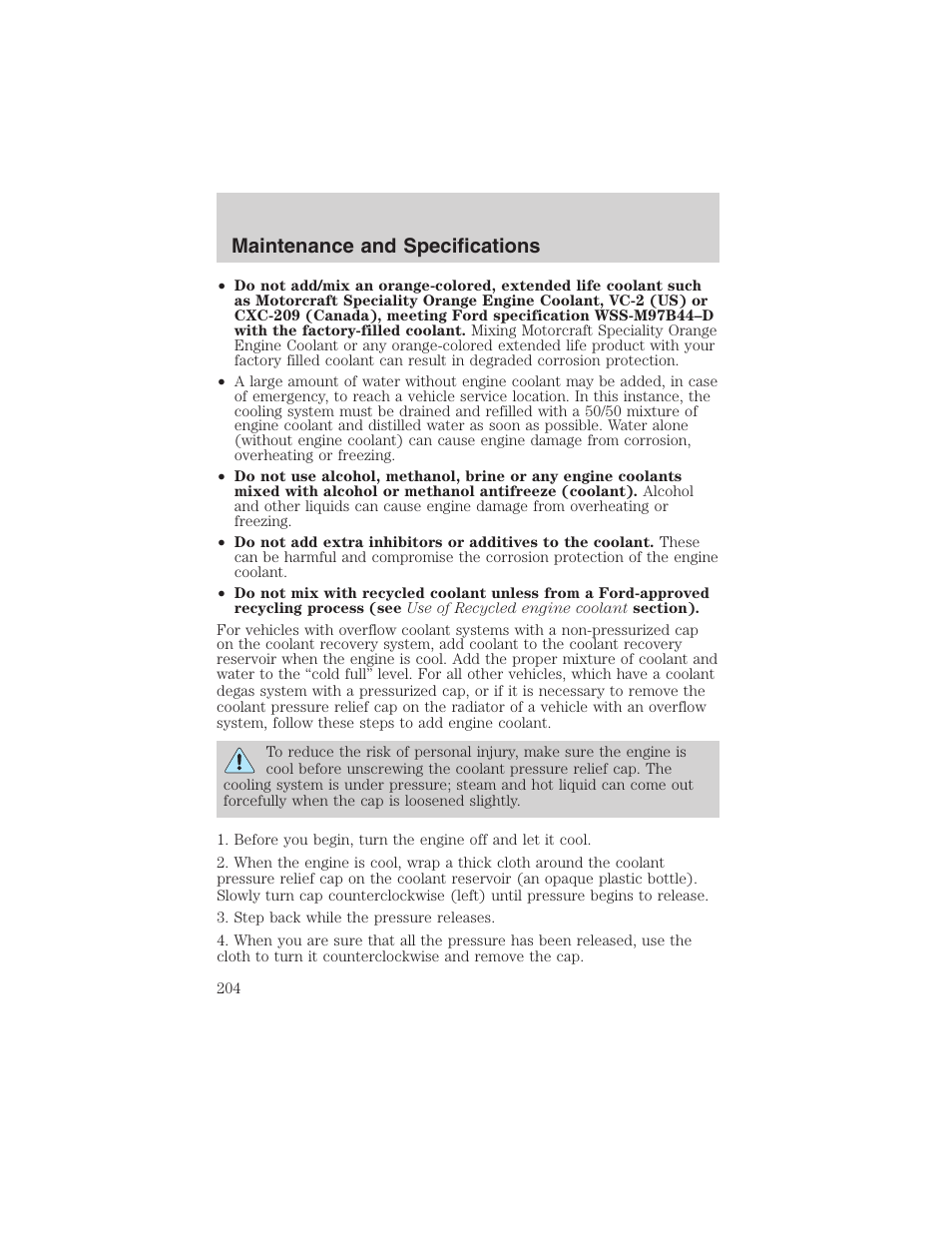 Maintenance and specifications | FORD 2003 Ranger v.2 User Manual | Page 204 / 248