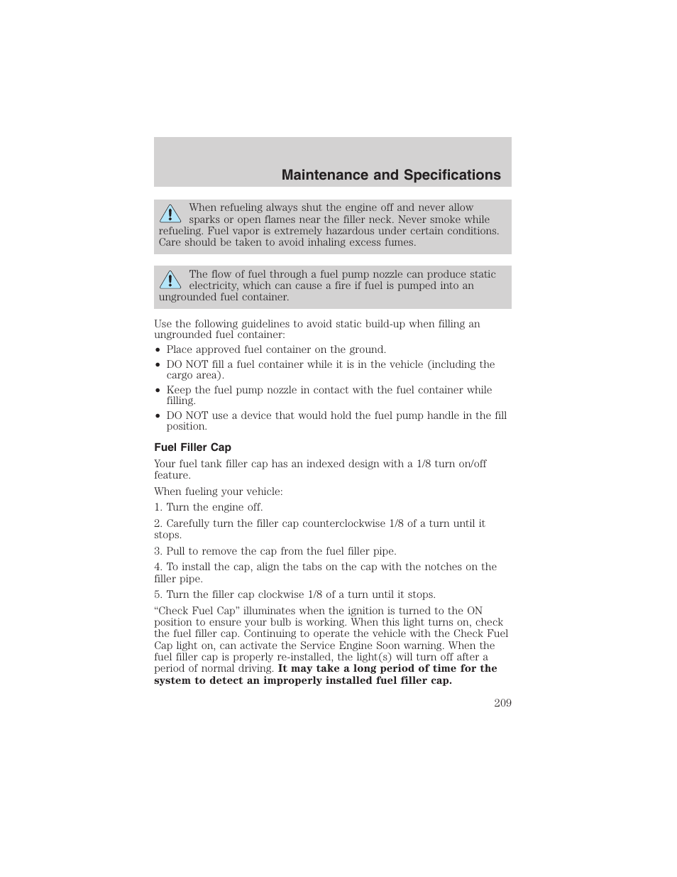 Maintenance and specifications | FORD 2003 Ranger v.2 User Manual | Page 209 / 248