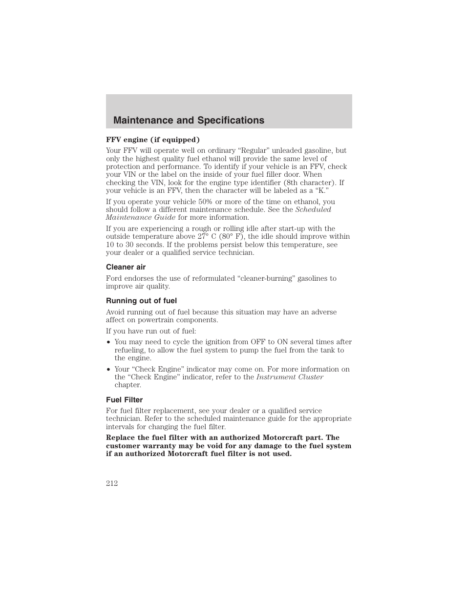 Maintenance and specifications | FORD 2003 Ranger v.2 User Manual | Page 212 / 248