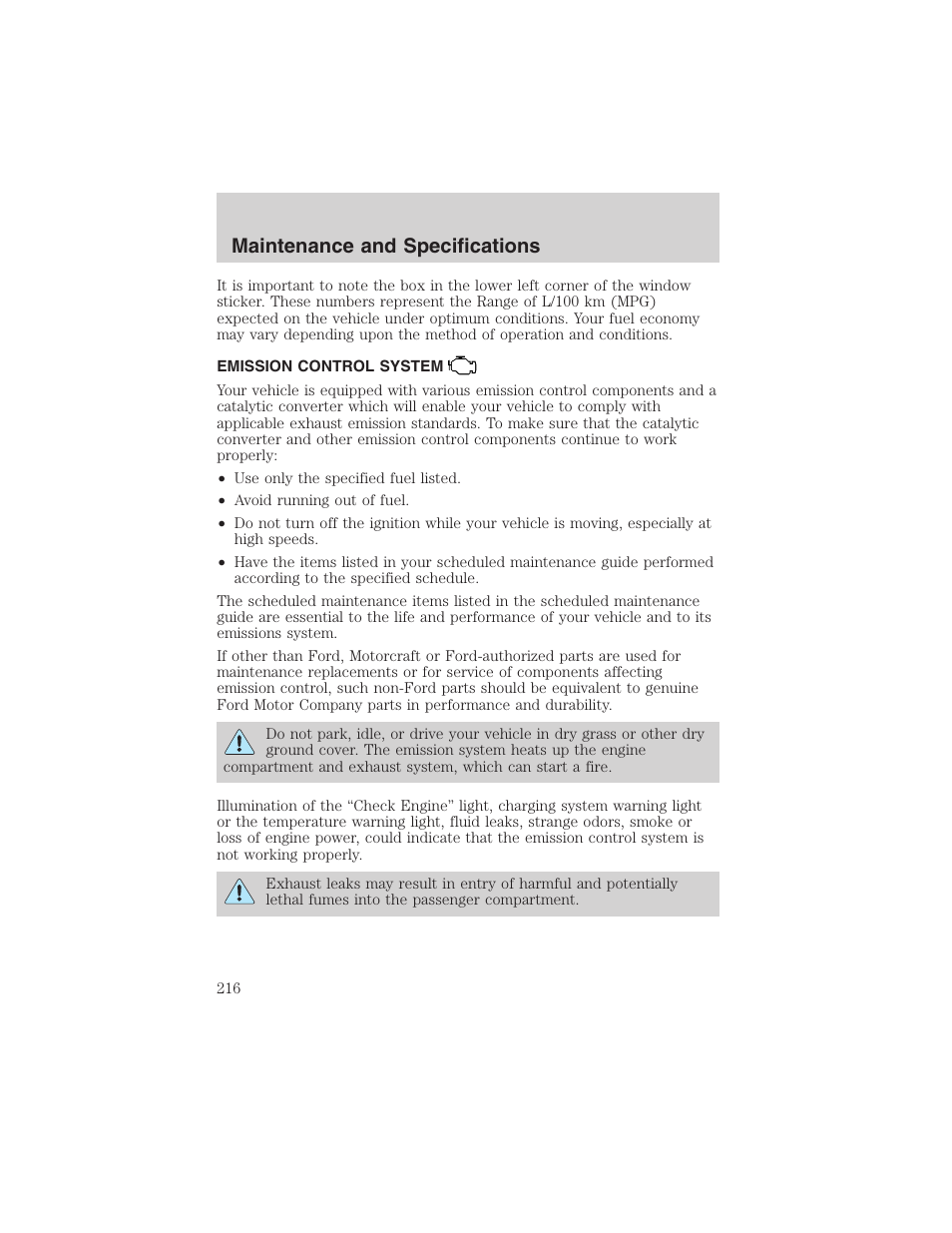 Maintenance and specifications | FORD 2003 Ranger v.2 User Manual | Page 216 / 248