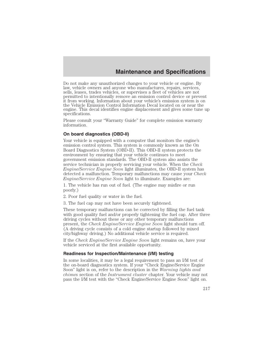 Maintenance and specifications | FORD 2003 Ranger v.2 User Manual | Page 217 / 248