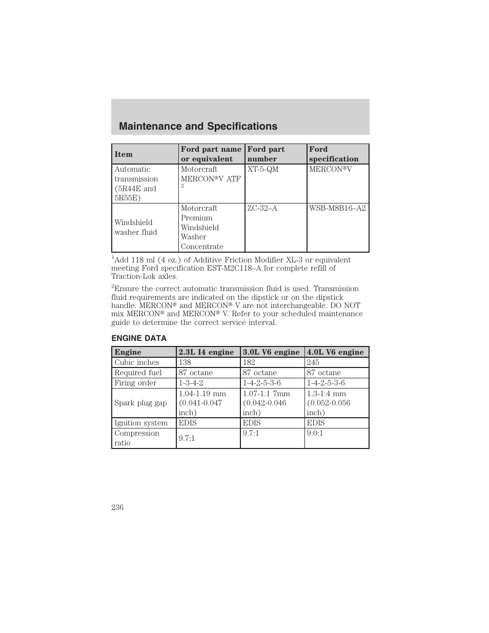 Maintenance and specifications | FORD 2003 Ranger v.2 User Manual | Page 236 / 248