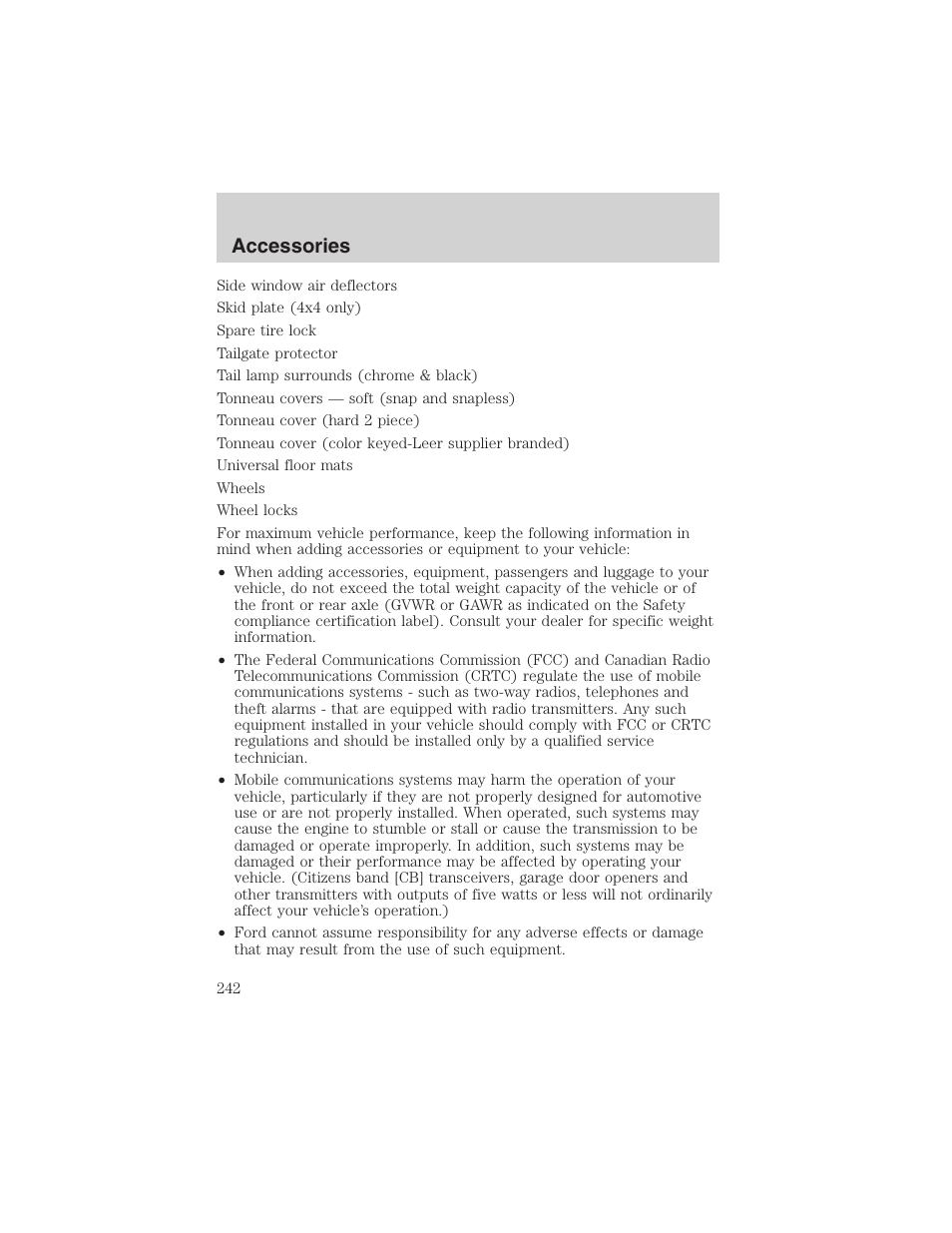 Accessories | FORD 2003 Ranger v.2 User Manual | Page 242 / 248