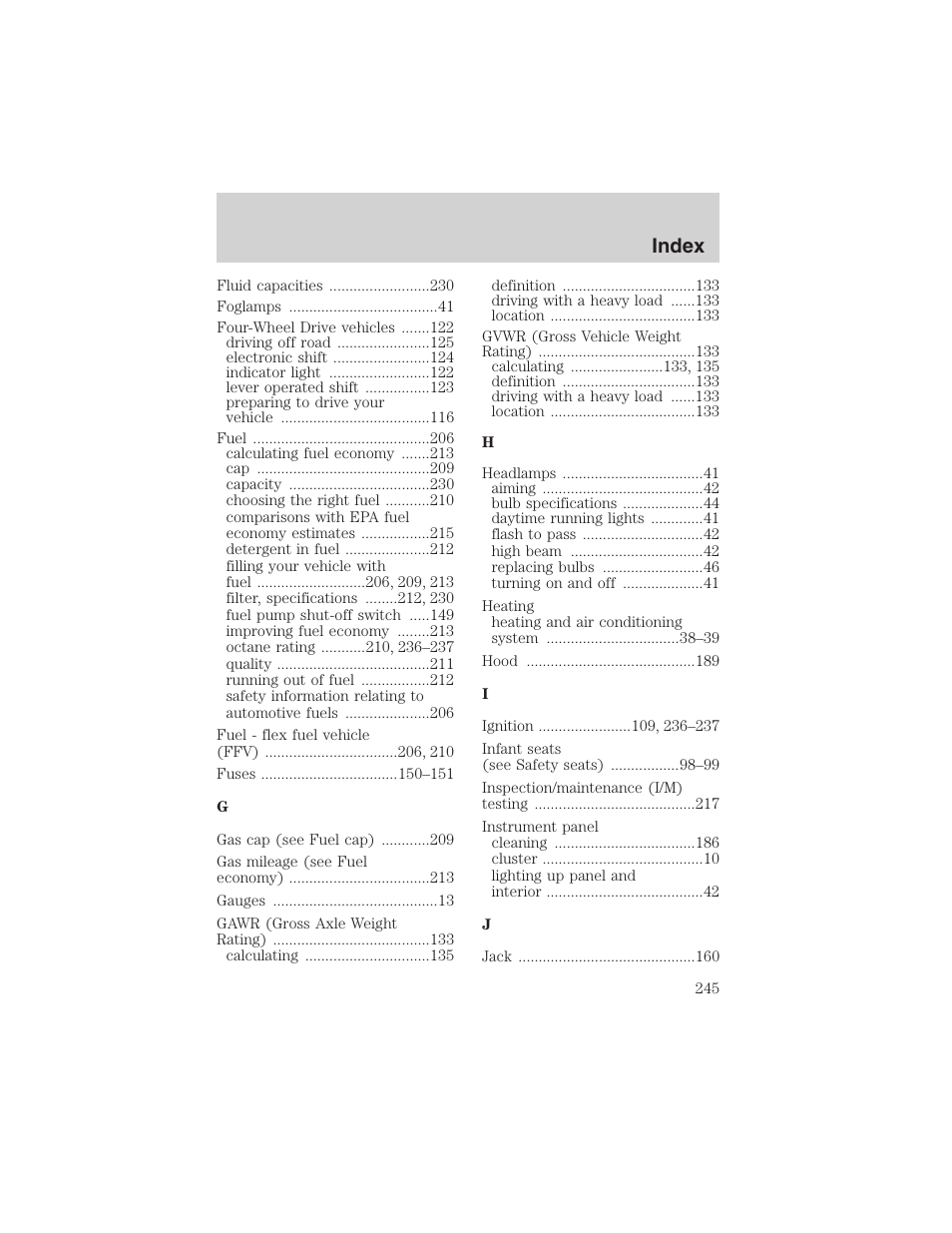 Index | FORD 2003 Ranger v.2 User Manual | Page 245 / 248