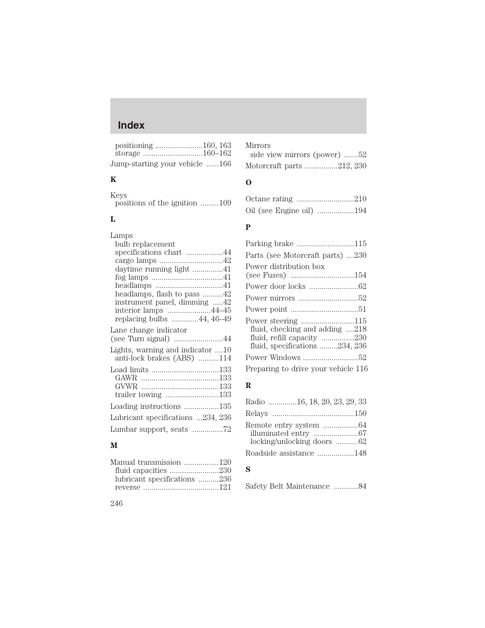 Index | FORD 2003 Ranger v.2 User Manual | Page 246 / 248