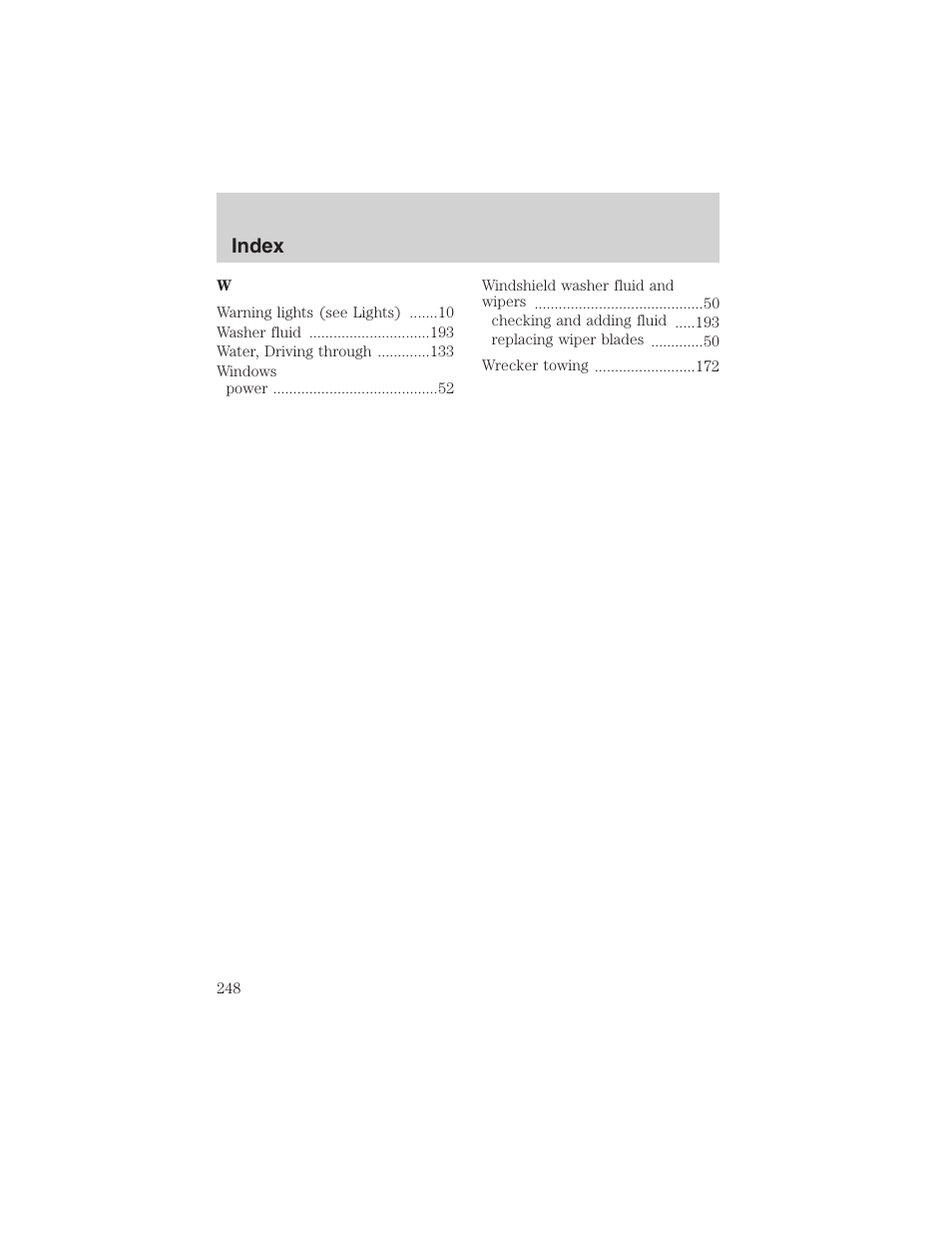 Index | FORD 2003 Ranger v.2 User Manual | Page 248 / 248