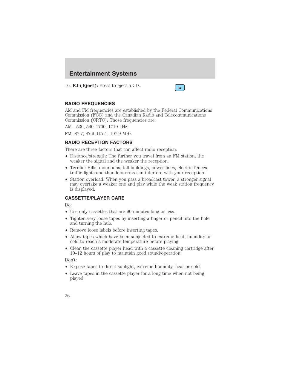 Entertainment systems | FORD 2003 Ranger v.2 User Manual | Page 36 / 248