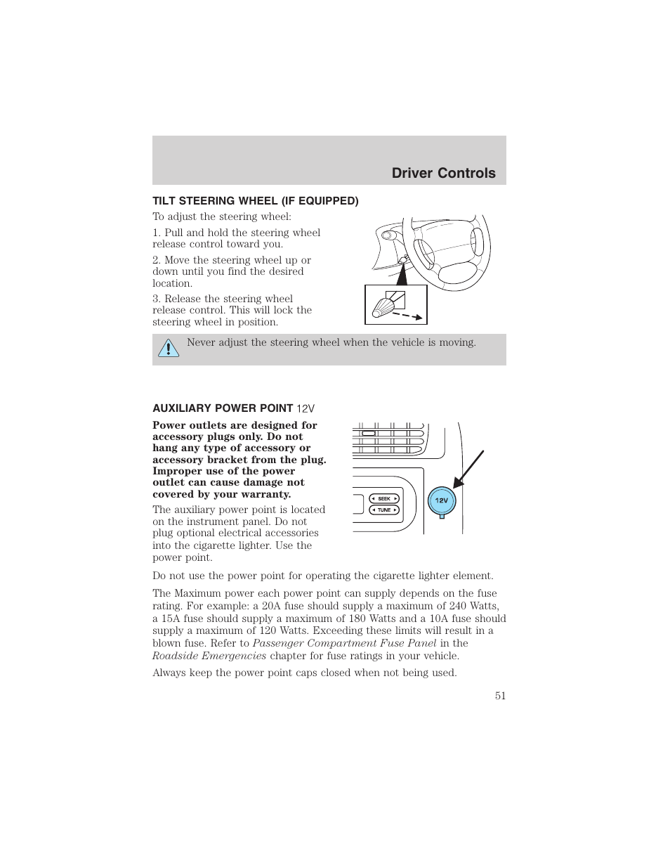 Driver controls | FORD 2003 Ranger v.2 User Manual | Page 51 / 248