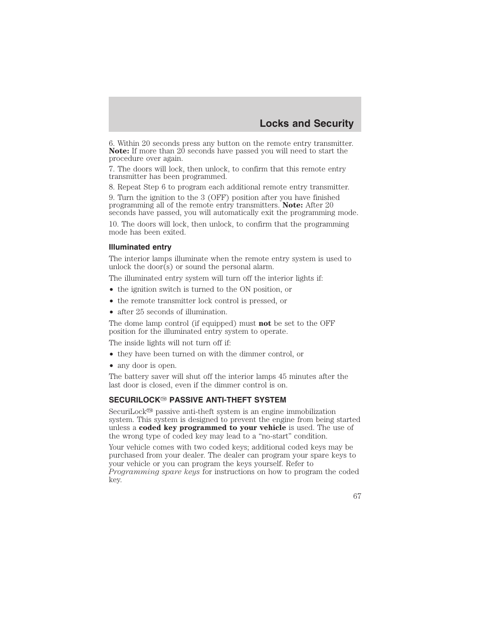 Locks and security | FORD 2003 Ranger v.2 User Manual | Page 67 / 248
