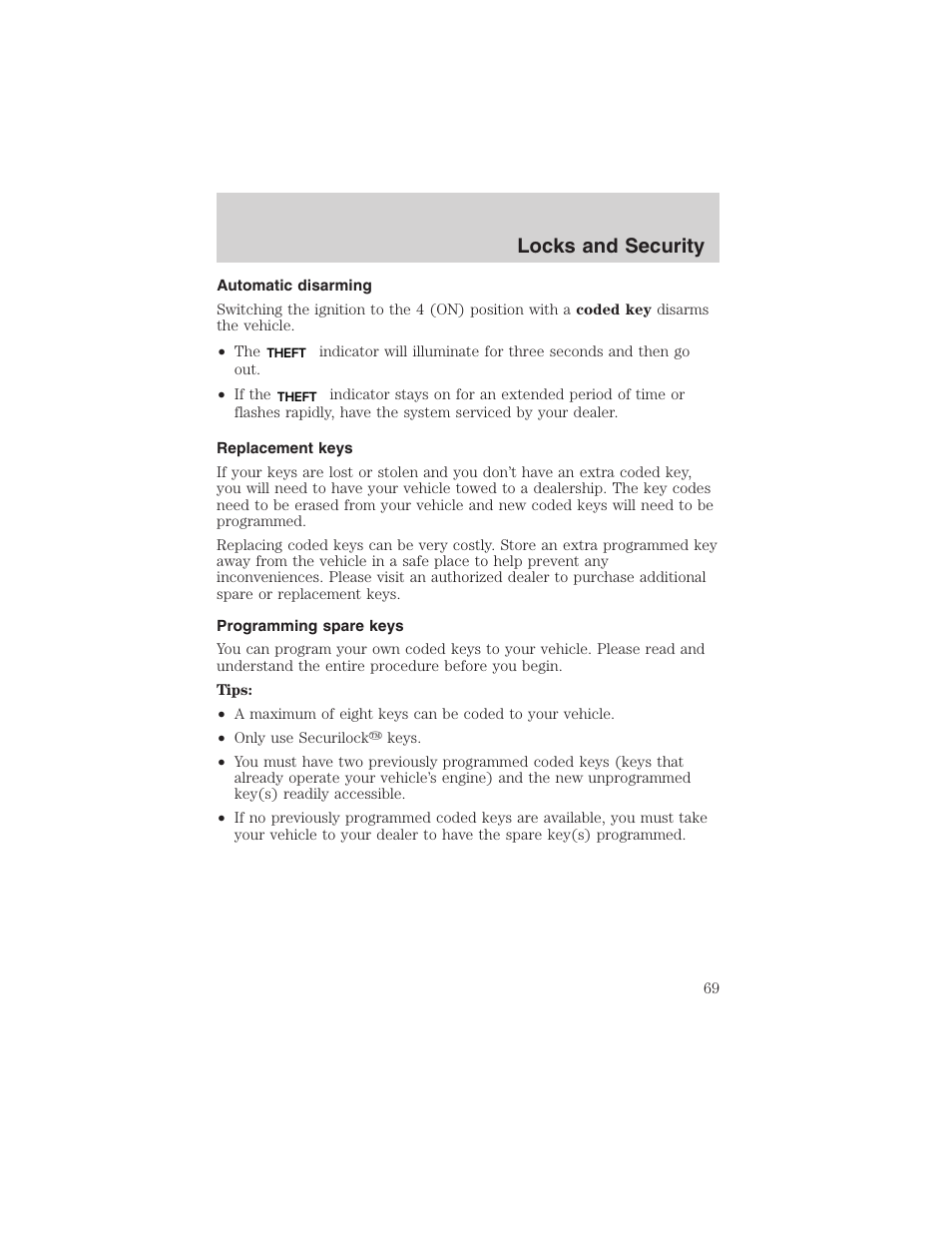 Locks and security | FORD 2003 Ranger v.2 User Manual | Page 69 / 248
