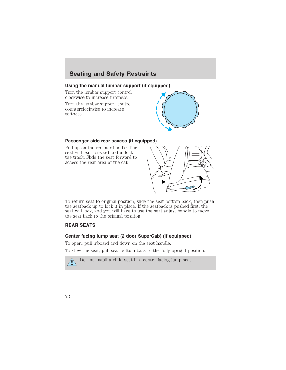 Seating and safety restraints | FORD 2003 Ranger v.2 User Manual | Page 72 / 248