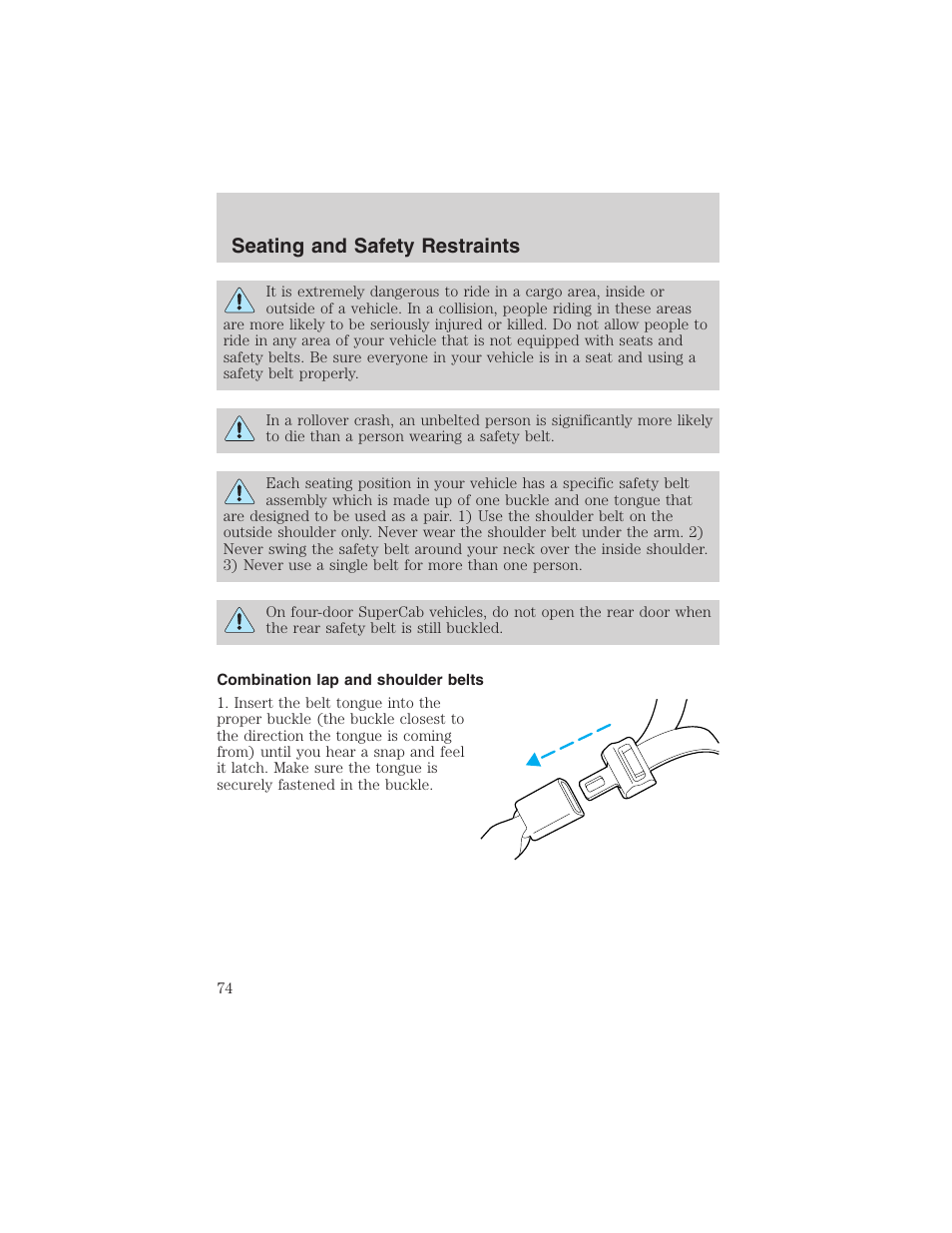 Seating and safety restraints | FORD 2003 Ranger v.2 User Manual | Page 74 / 248