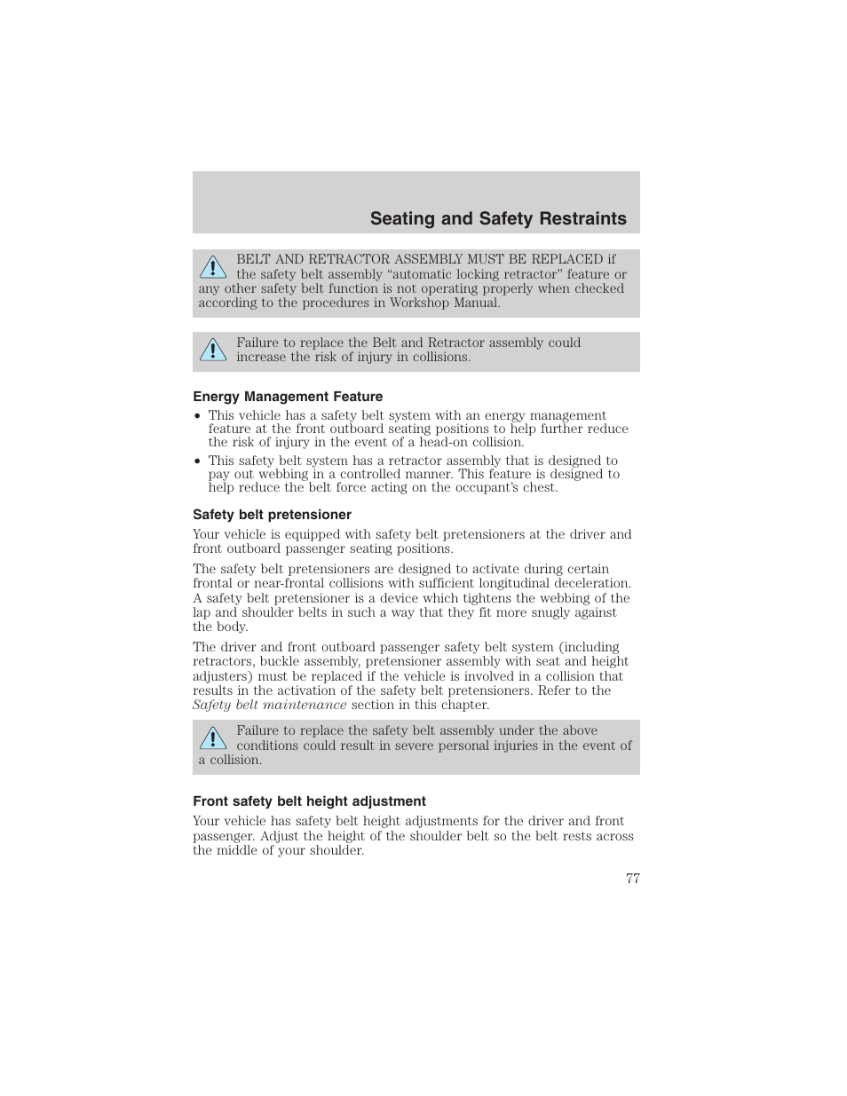 Seating and safety restraints | FORD 2003 Ranger v.2 User Manual | Page 77 / 248