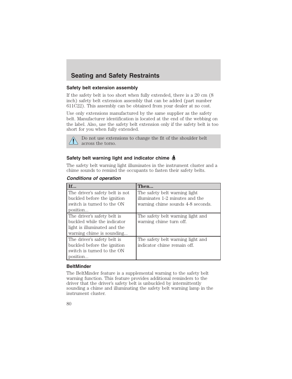 Seating and safety restraints | FORD 2003 Ranger v.2 User Manual | Page 80 / 248