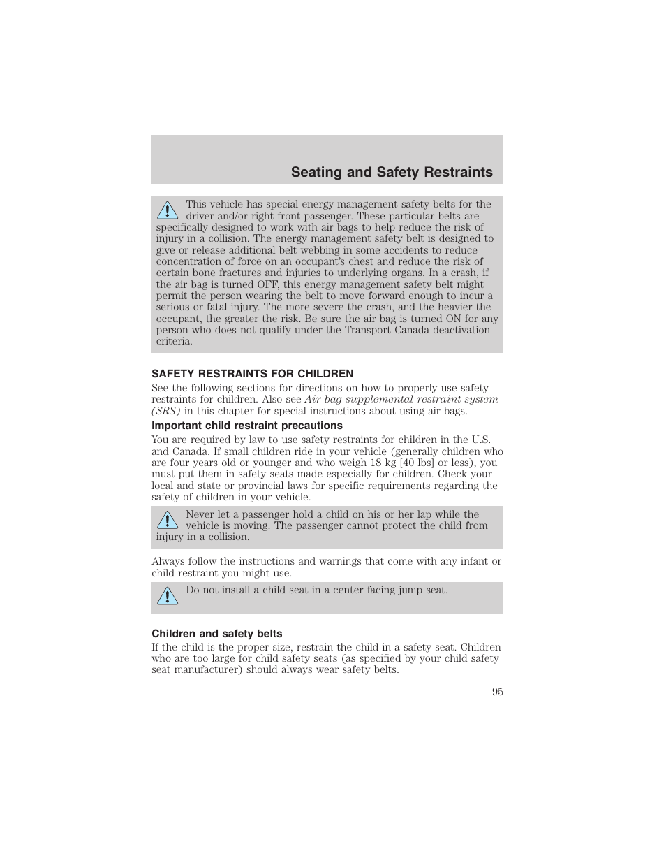 Seating and safety restraints | FORD 2003 Ranger v.2 User Manual | Page 95 / 248