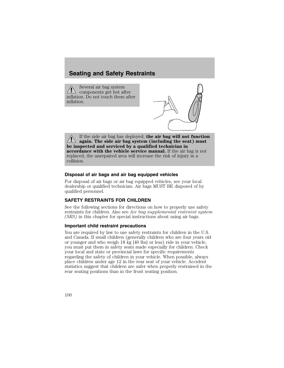 Seating and safety restraints | FORD 2003 Taurus v.1 User Manual | Page 100 / 216