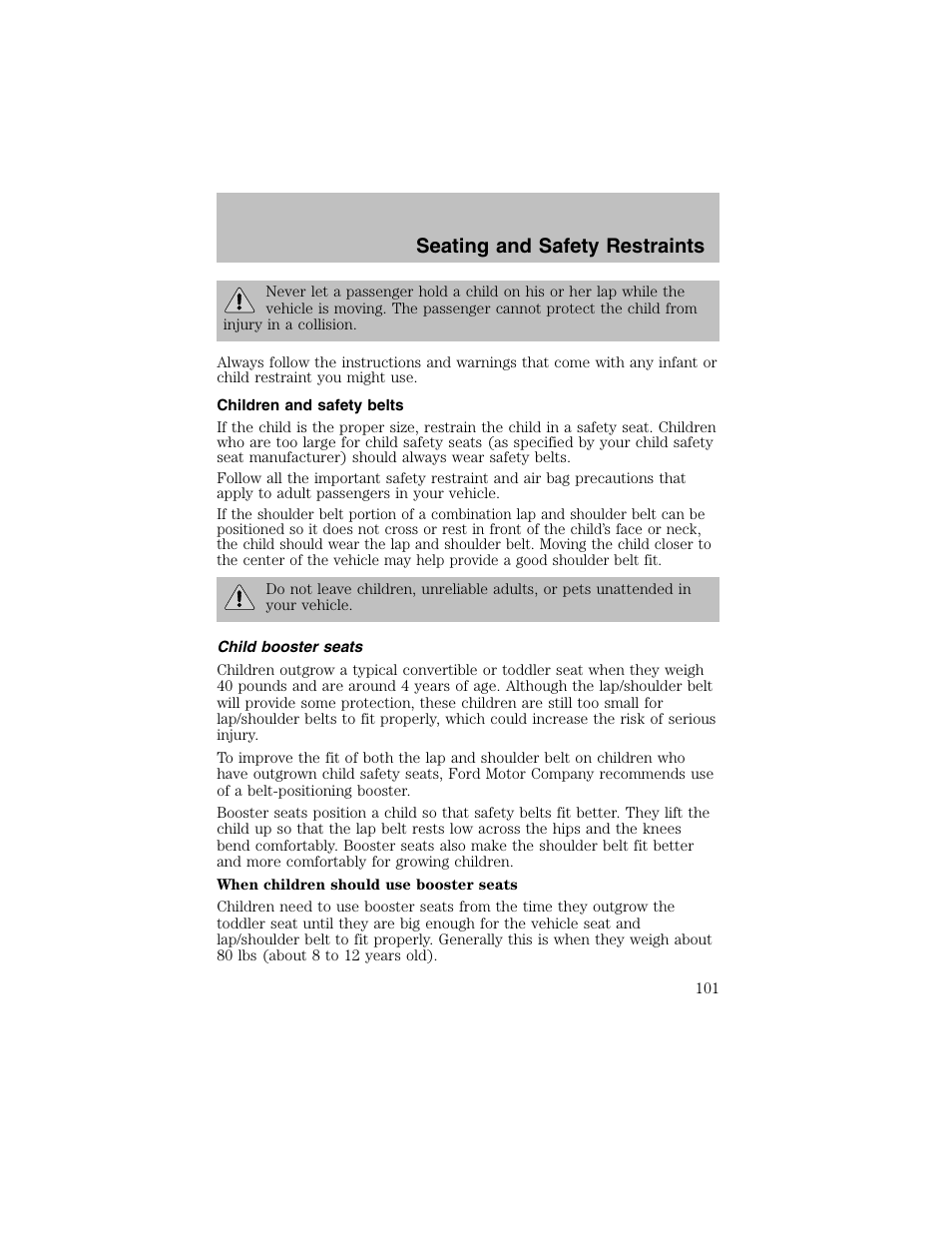 Seating and safety restraints | FORD 2003 Taurus v.1 User Manual | Page 101 / 216