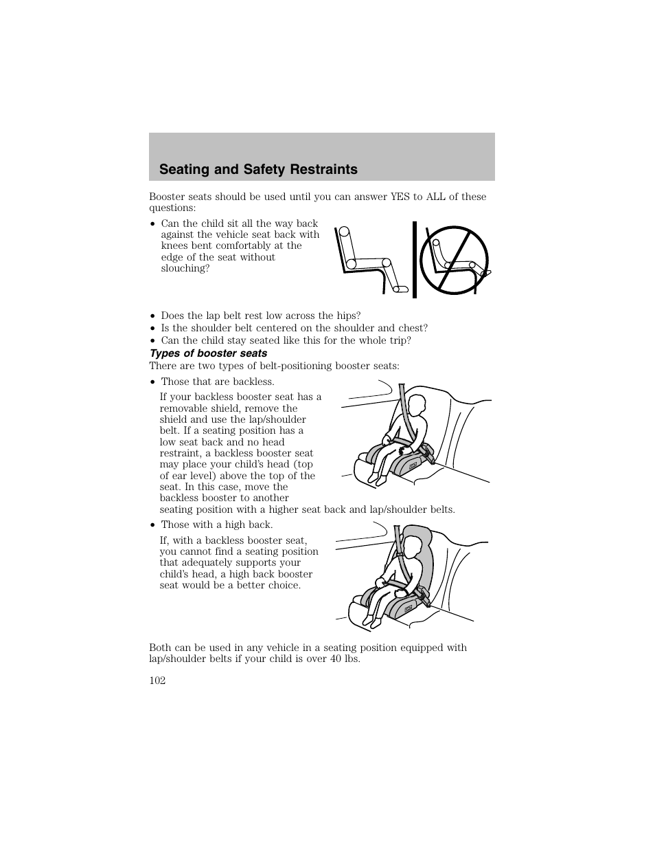 Seating and safety restraints | FORD 2003 Taurus v.1 User Manual | Page 102 / 216