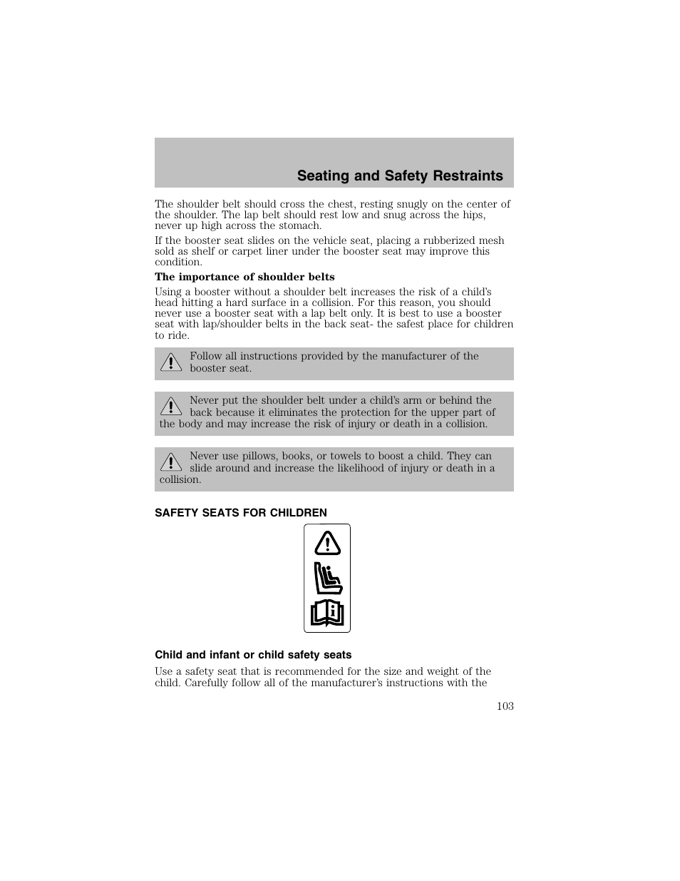 Seating and safety restraints | FORD 2003 Taurus v.1 User Manual | Page 103 / 216
