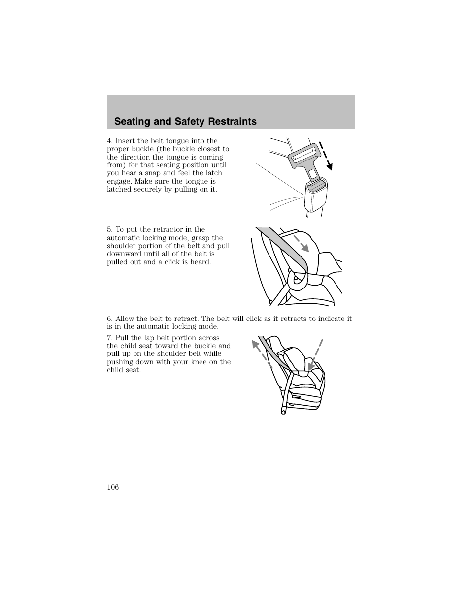 Seating and safety restraints | FORD 2003 Taurus v.1 User Manual | Page 106 / 216