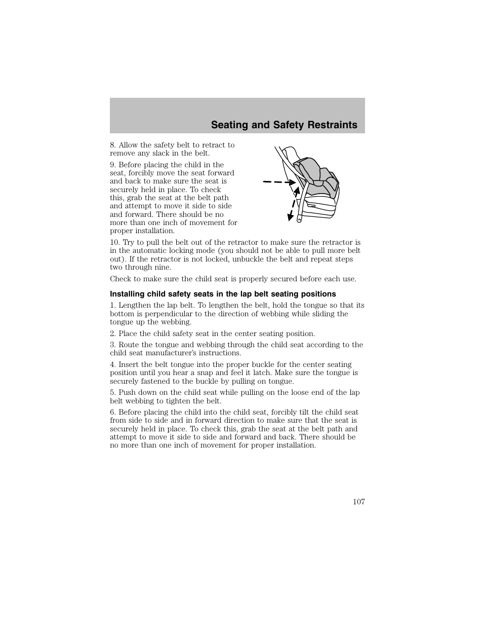 Seating and safety restraints | FORD 2003 Taurus v.1 User Manual | Page 107 / 216