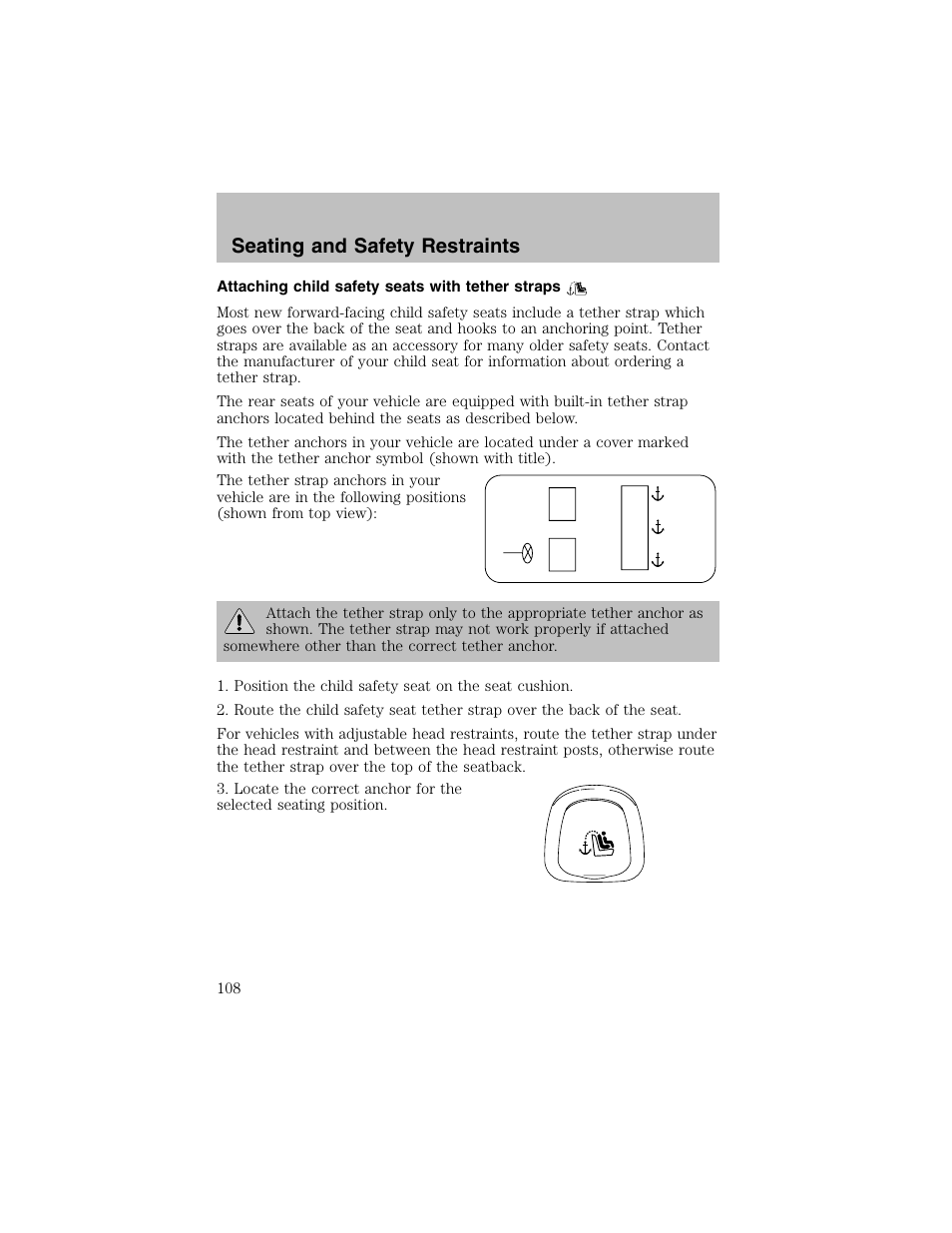 Seating and safety restraints | FORD 2003 Taurus v.1 User Manual | Page 108 / 216