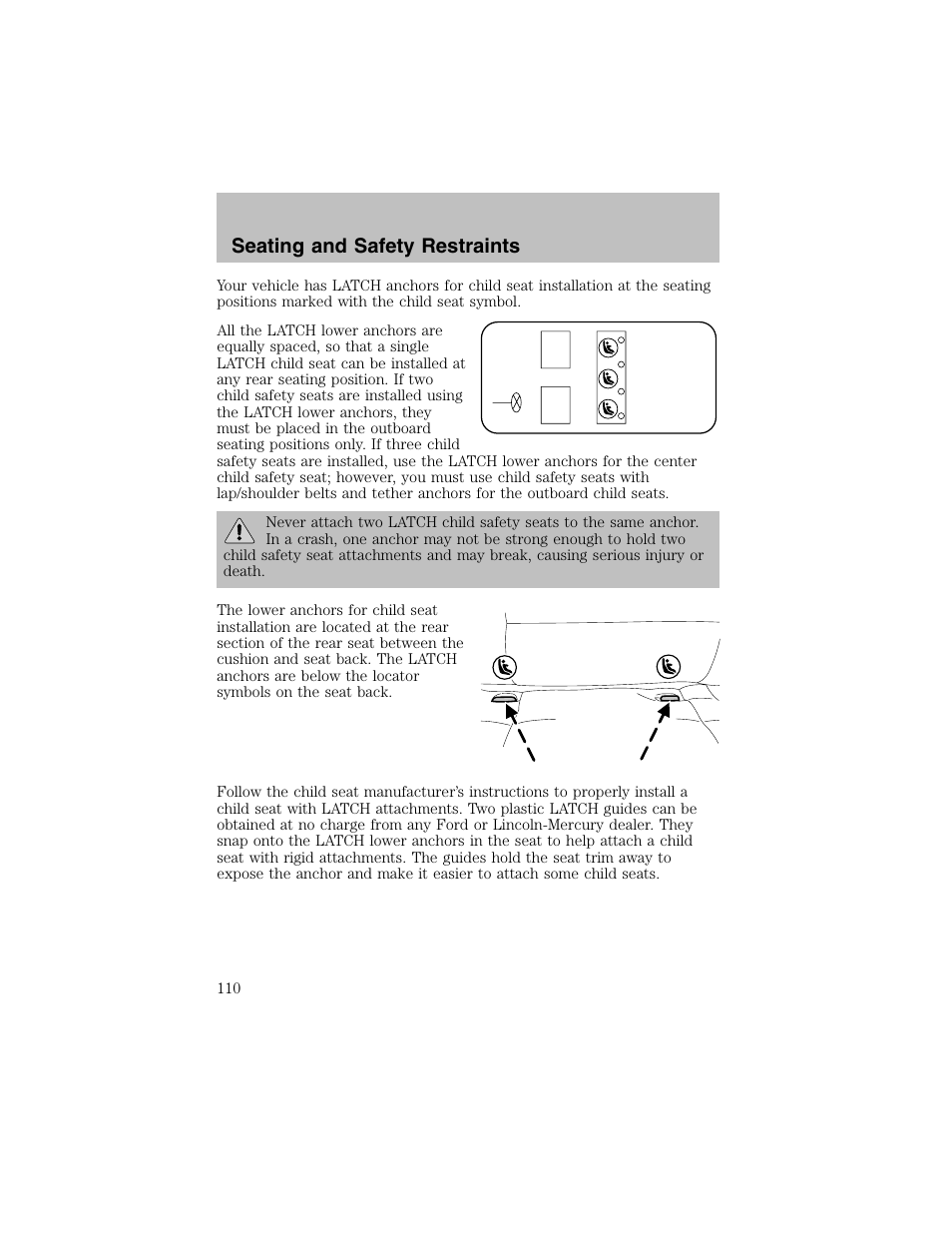 Seating and safety restraints | FORD 2003 Taurus v.1 User Manual | Page 110 / 216