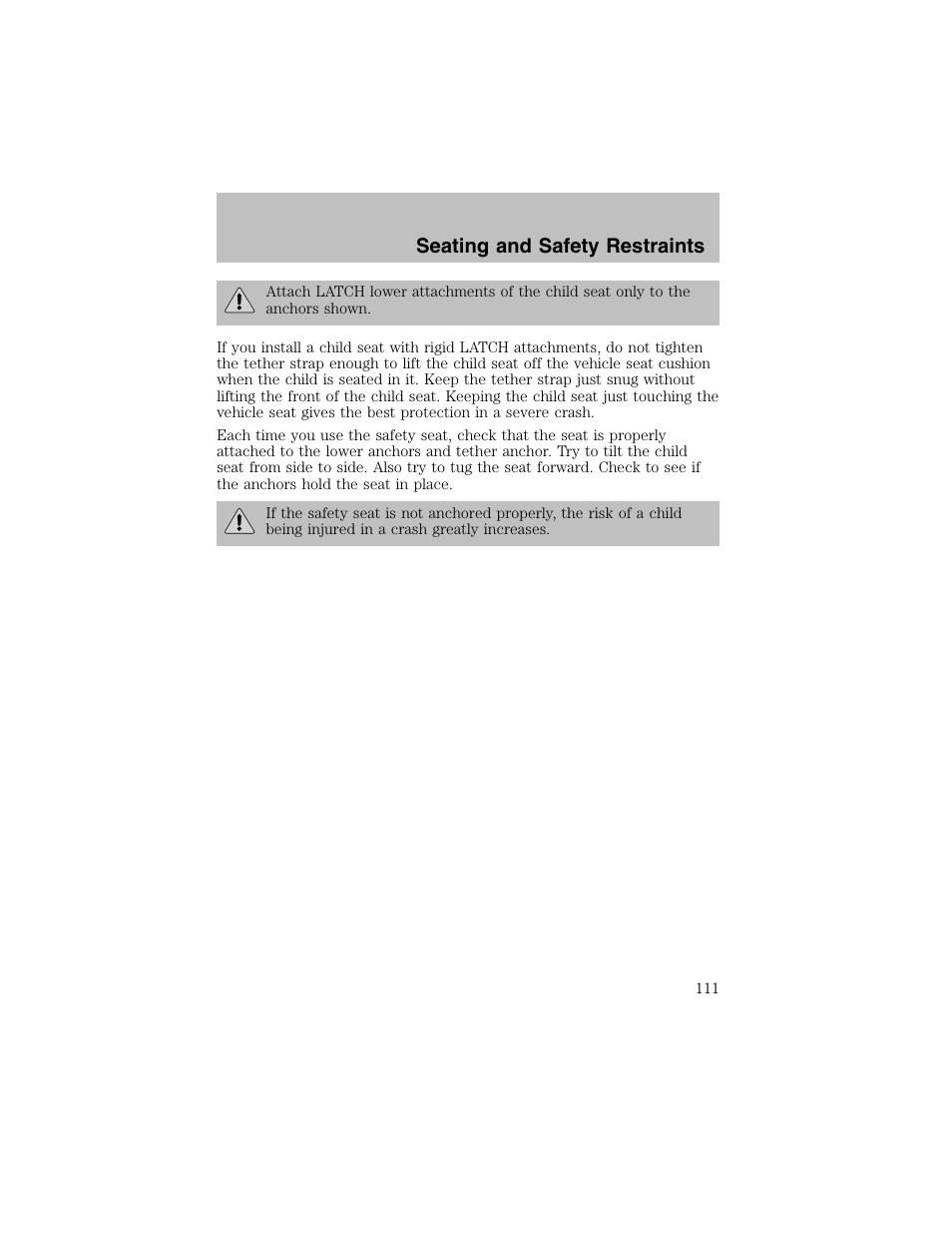 Seating and safety restraints | FORD 2003 Taurus v.1 User Manual | Page 111 / 216