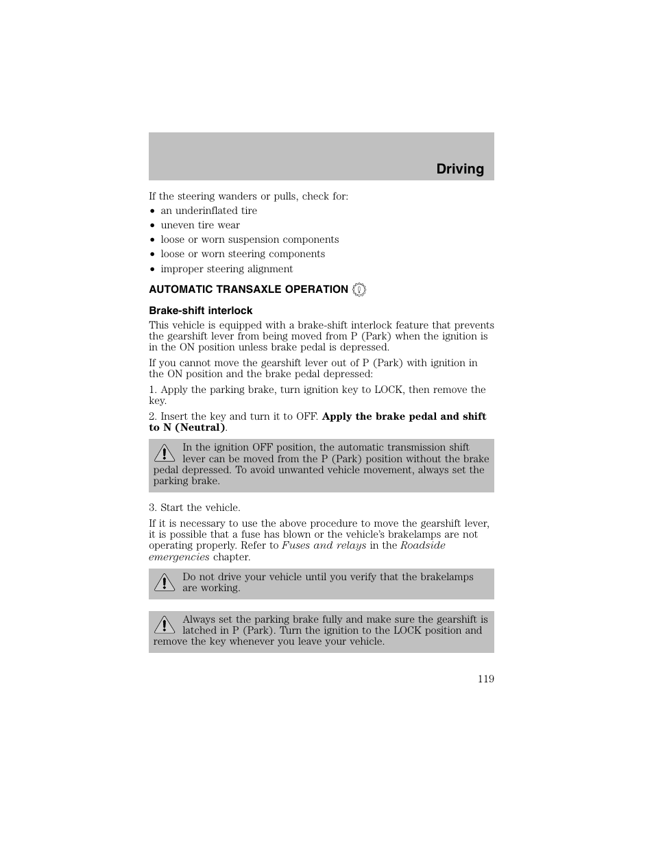 Driving | FORD 2003 Taurus v.1 User Manual | Page 119 / 216