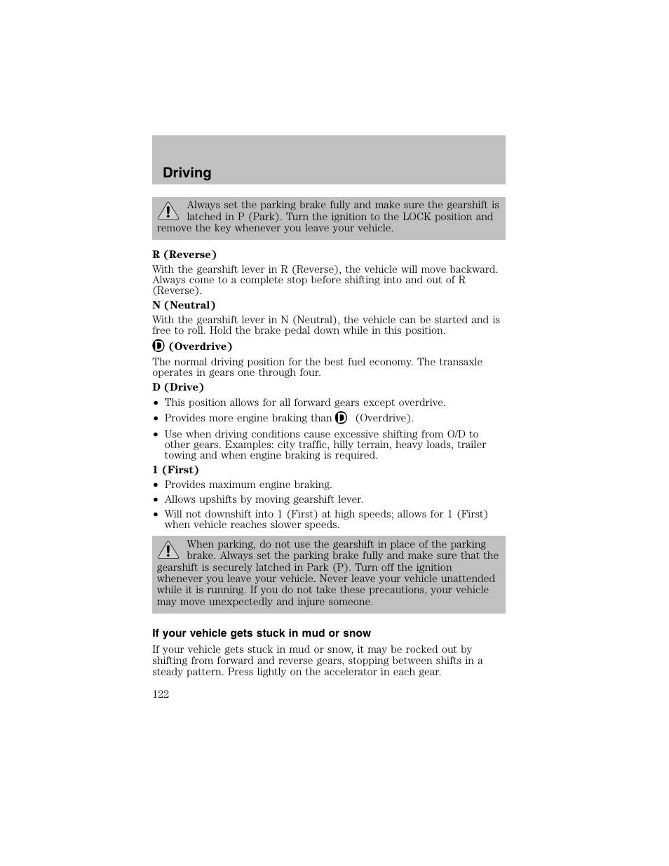 Driving | FORD 2003 Taurus v.1 User Manual | Page 122 / 216