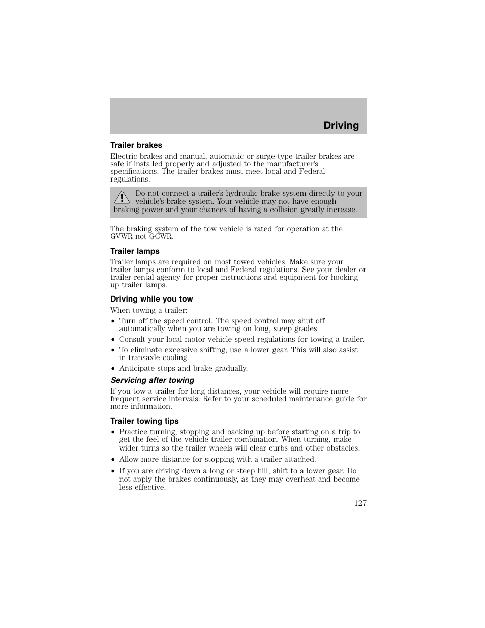 Driving | FORD 2003 Taurus v.1 User Manual | Page 127 / 216