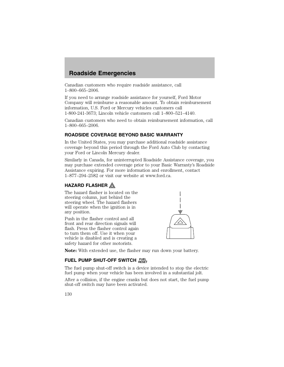 Roadside emergencies | FORD 2003 Taurus v.1 User Manual | Page 130 / 216