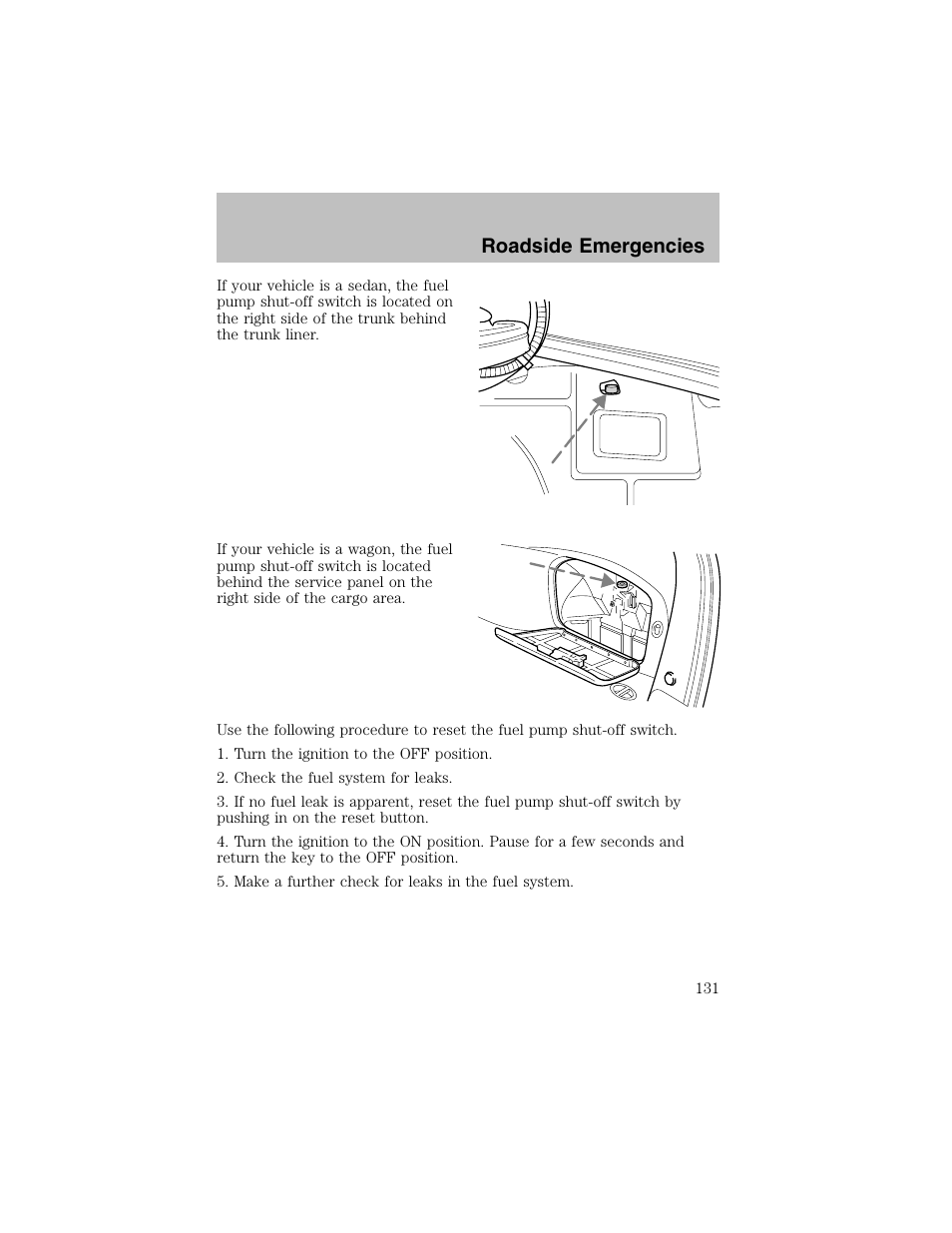 Roadside emergencies | FORD 2003 Taurus v.1 User Manual | Page 131 / 216