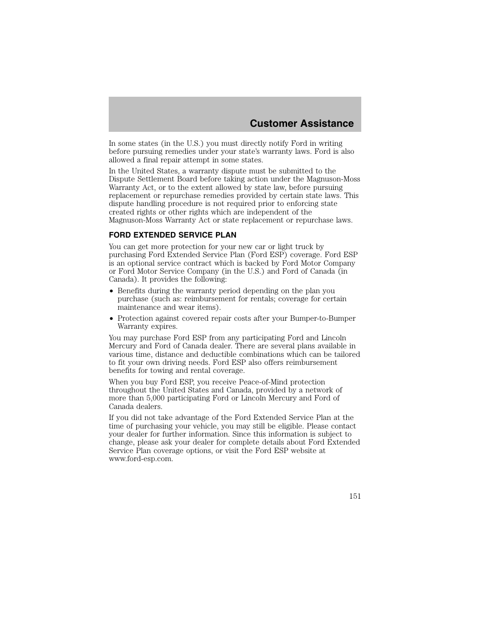Customer assistance | FORD 2003 Taurus v.1 User Manual | Page 151 / 216