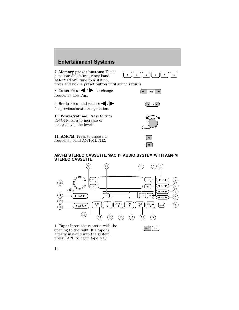 Entertainment systems | FORD 2003 Taurus v.1 User Manual | Page 16 / 216