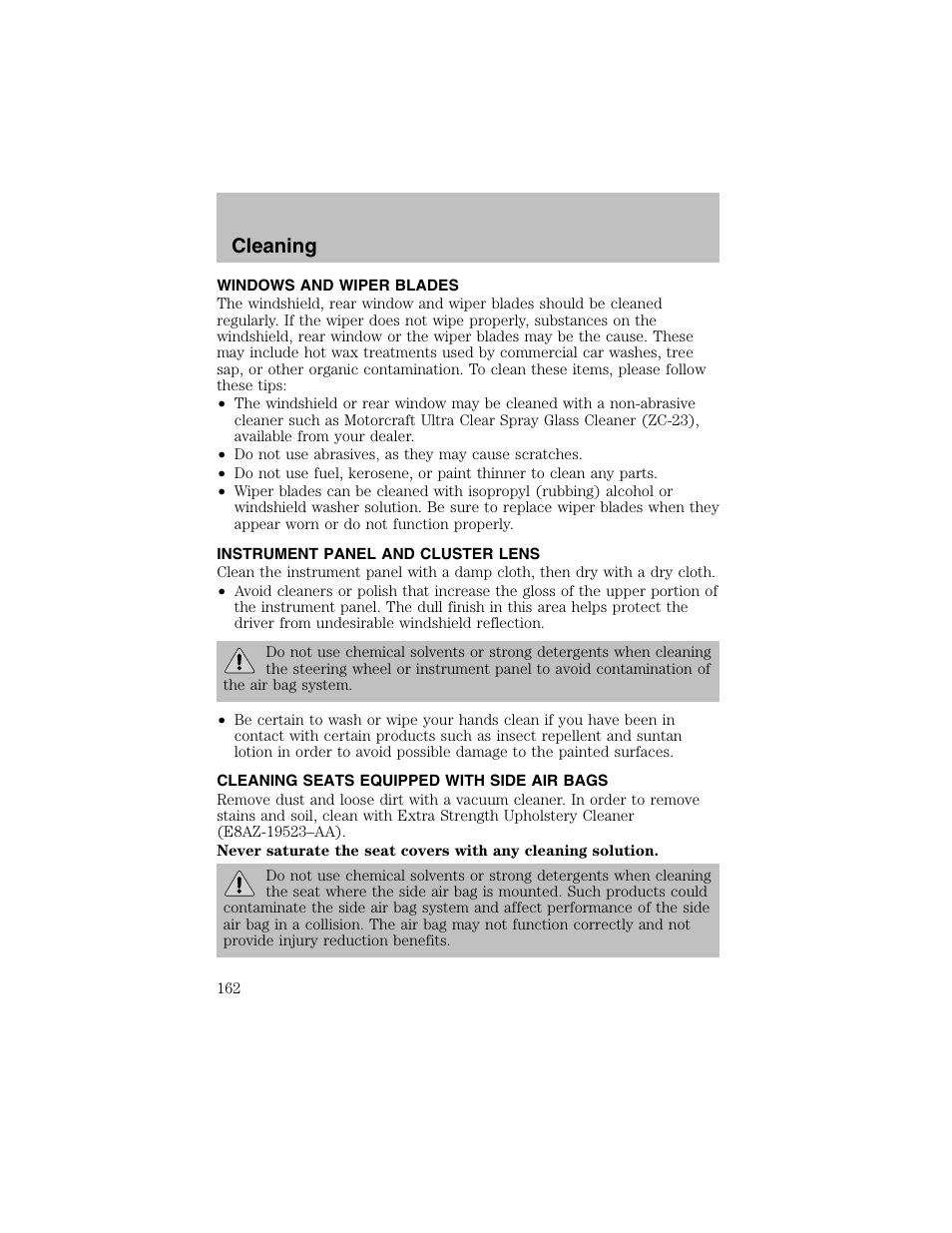 Cleaning | FORD 2003 Taurus v.1 User Manual | Page 162 / 216