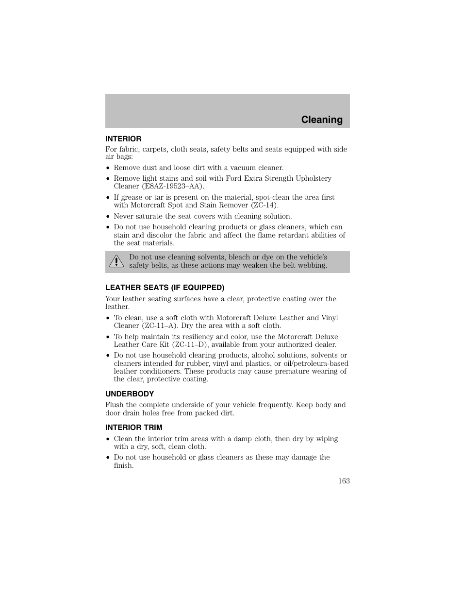 Cleaning | FORD 2003 Taurus v.1 User Manual | Page 163 / 216